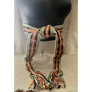 Vtg 70" Yarn Weave Boho Hippie Chic Style Fringe Tie Belt Prairie Dress Jean Acc